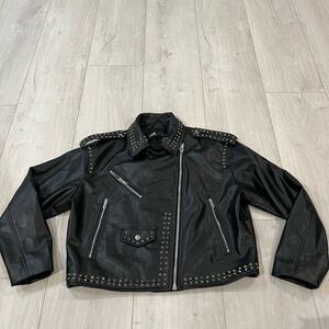 ZARA FAUX LEATHER STUDDED BLACK JACKET size M